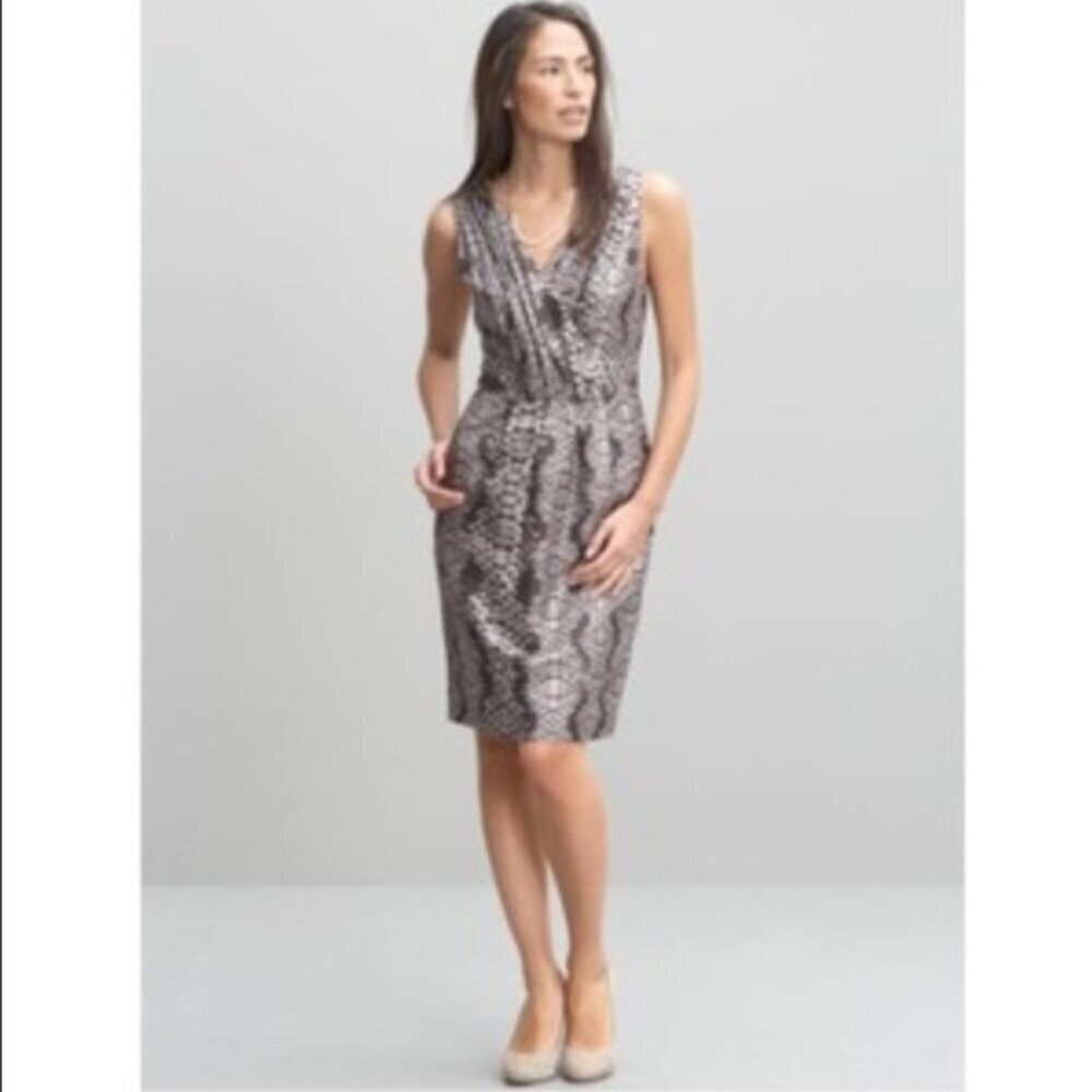 BANANA REPUBLIC Gray & Black Python Print Silk Dress Size 6